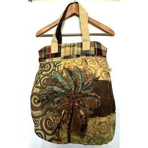 Paul Brent Boho Beach Tote Bag Canvas Beach Beaded Palm Trees‎ Plaid Tropical
